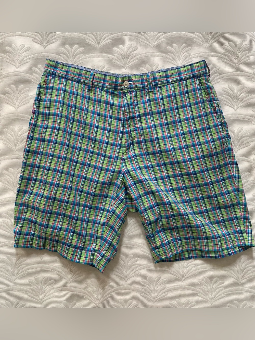 Polo Golf Ralph Lauren Mens Size 36 Blue Green Pink Madras Plaid Shorts